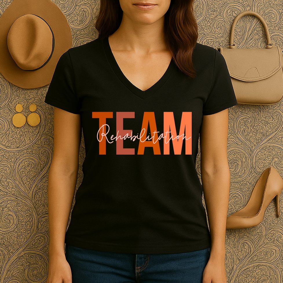 Rehab Team For Rehabilitation Matching Therapy Month Women's V-Neck T-Shirt