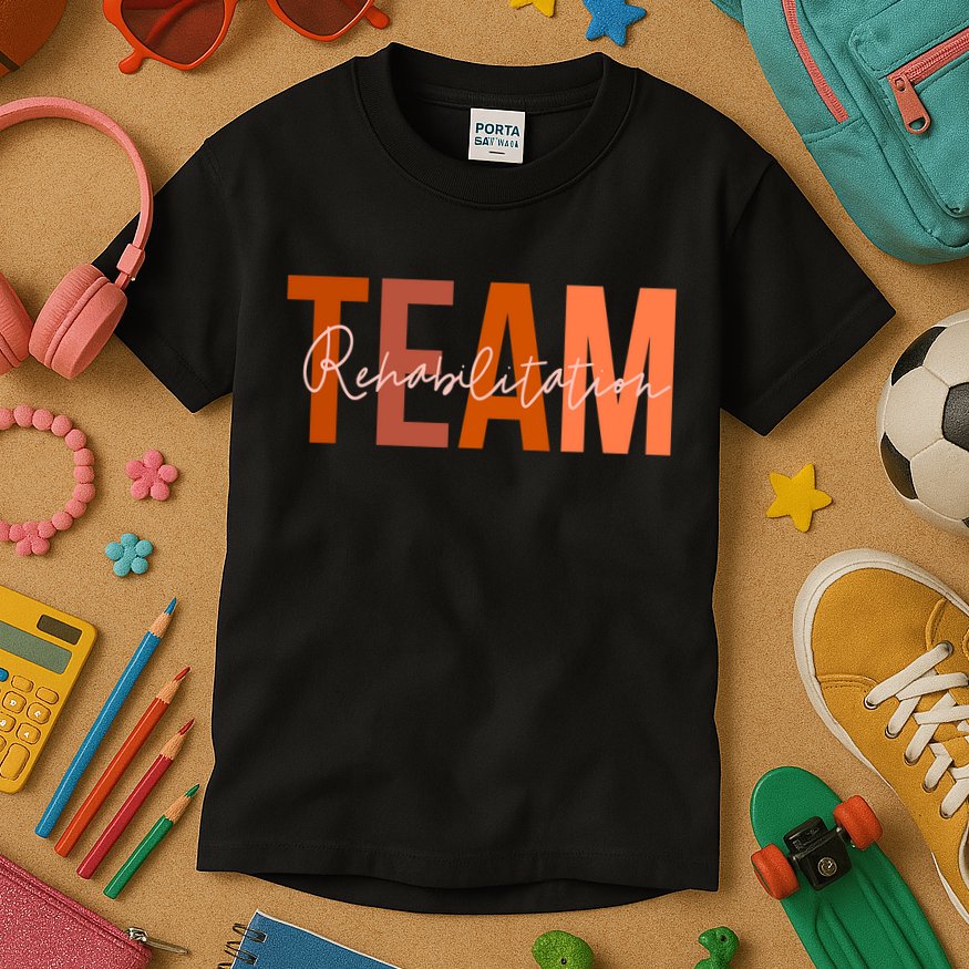 Rehab Team For Rehabilitation Matching Therapy Month Kids T-Shirt