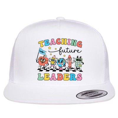 Retro Teaching Future Leaders Groovy Teacher Back To School Flat Bill Trucker Hat