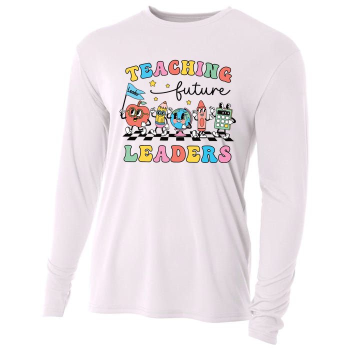 Retro Teaching Future Leaders Groovy Teacher Back To School Cooling Performance Long Sleeve Crew