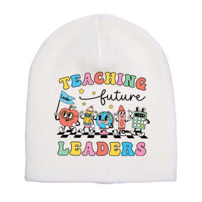 Retro Teaching Future Leaders Groovy Teacher Back To School Short Acrylic Beanie