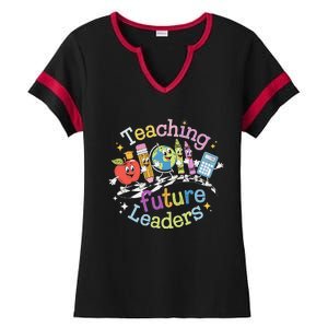 Retro Teaching Future Leaders Teacher 100 Days Of School Ladies Halftime Notch Neck Tee