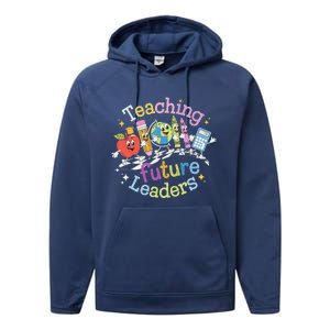 Retro Teaching Future Leaders Teacher 100 Days Of School Performance Fleece Hoodie