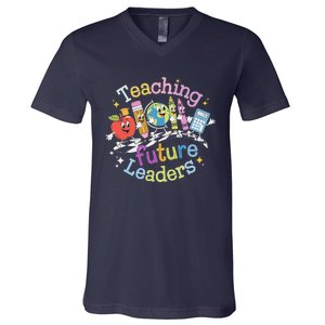 Retro Teaching Future Leaders Teacher 100 Days Of School V-Neck T-Shirt