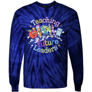 Retro Teaching Future Leaders Teacher 100 Days Of School Tie-Dye Long Sleeve Shirt