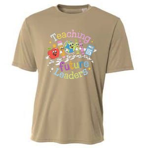 Retro Teaching Future Leaders Teacher 100 Days Of School Cooling Performance Crew T-Shirt