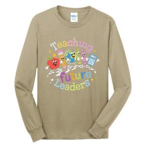 Retro Teaching Future Leaders Teacher 100 Days Of School Tall Long Sleeve T-Shirt