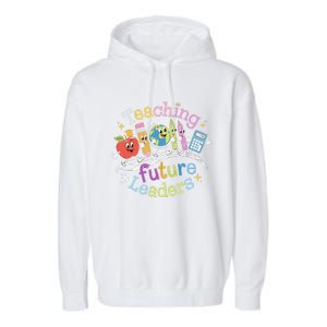 Retro Teaching Future Leaders Teacher 100 Days Of School Garment-Dyed Fleece Hoodie