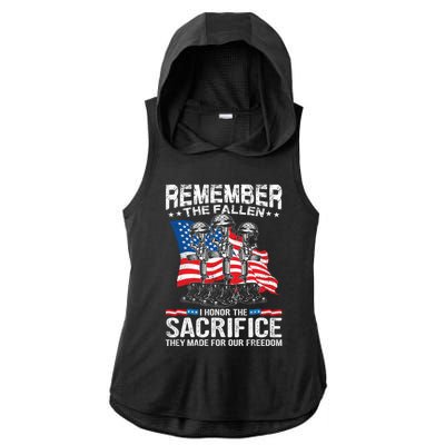 Remember The Fallen I Honor The Sacrifice Veteran Gift Ladies PosiCharge Tri-Blend Wicking Draft Hoodie Tank