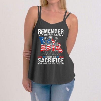 Remember The Fallen I Honor The Sacrifice Veteran Gift Women's Strappy Tank