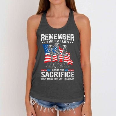 Remember The Fallen I Honor The Sacrifice Veteran Gift Women's Knotted Racerback Tank