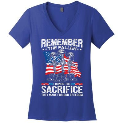 Remember The Fallen I Honor The Sacrifice Veteran Gift Women's V-Neck T-Shirt