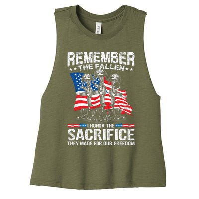 Remember The Fallen I Honor The Sacrifice Veteran Gift Women's Racerback Cropped Tank