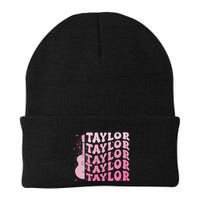 Retro Taylor First Name Personalized Groovy 80S Pin.K Knit Cap Winter Beanie