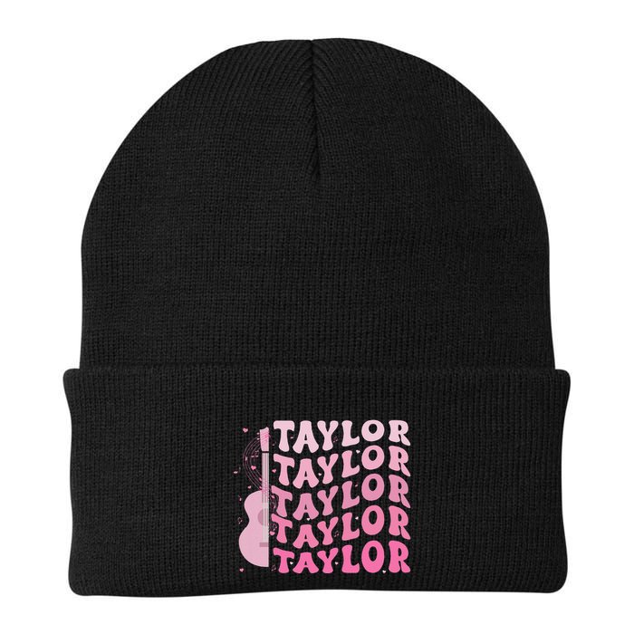Retro Taylor First Name Personalized Groovy 80S Pin.K Knit Cap Winter Beanie