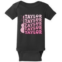 Retro Taylor First Name Personalized Groovy 80S Pin.K Baby Bodysuit