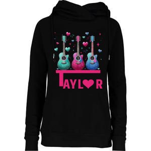 Retro Taylor First Name Personalized Groovy 80S Pin.K Womens Funnel Neck Pullover Hood