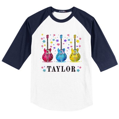 Retro Taylor First Name Personalized Groovy 80s Pin.K Baseball Sleeve Shirt