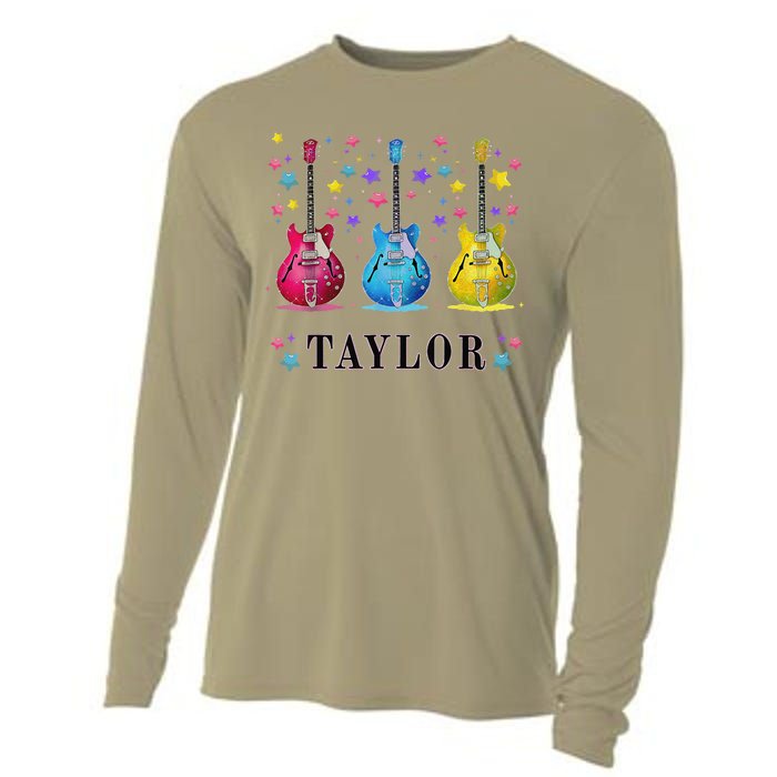 Retro Taylor First Name Personalized Groovy 80s Pin.K Cooling Performance Long Sleeve Crew