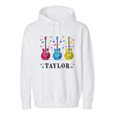 Retro Taylor First Name Personalized Groovy 80s Pin.K Garment-Dyed Fleece Hoodie