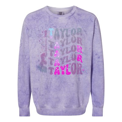 Retro Taylor First Name Personalized Groovy 80S Pin.K Colorblast Crewneck Sweatshirt