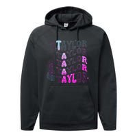 Retro Taylor First Name Personalized Groovy 80S Pin.K Performance Fleece Hoodie