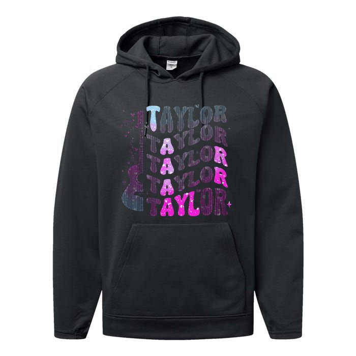 Retro Taylor First Name Personalized Groovy 80S Pin.K Performance Fleece Hoodie