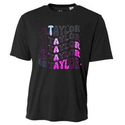 Retro Taylor First Name Personalized Groovy 80S Pin.K Cooling Performance Crew T-Shirt