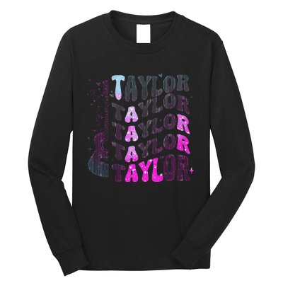 Retro Taylor First Name Personalized Groovy 80S Pin.K Long Sleeve Shirt