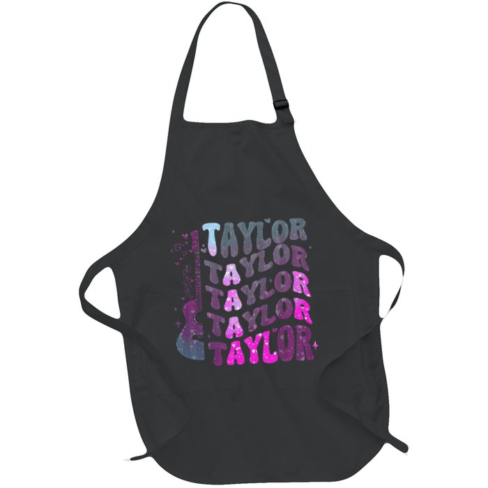Retro Taylor First Name Personalized Groovy 80S Pin.K Full-Length Apron With Pockets