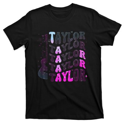 Retro Taylor First Name Personalized Groovy 80S Pin.K T-Shirt