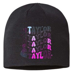 Retro Taylor First Name Personalized Groovy 80S Pin.K Sustainable Beanie