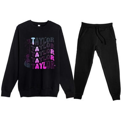 Retro Taylor First Name Personalized Groovy 80S Pin.K Premium Crewneck Sweatsuit Set