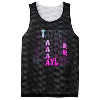 Retro Taylor First Name Personalized Groovy 80S Pin.K Mesh Reversible Basketball Jersey Tank