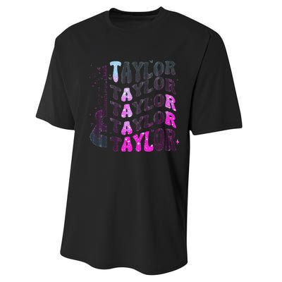 Retro Taylor First Name Personalized Groovy 80S Pin.K Performance Sprint T-Shirt