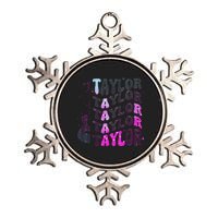 Retro Taylor First Name Personalized Groovy 80S Pin.K Metallic Star Ornament