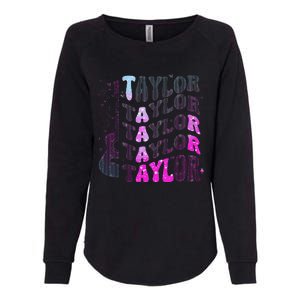 Retro Taylor First Name Personalized Groovy 80S Pin.K Womens California Wash Sweatshirt