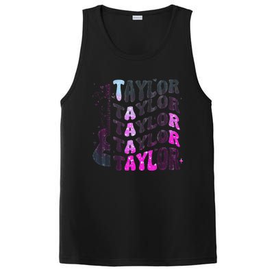 Retro Taylor First Name Personalized Groovy 80S Pin.K PosiCharge Competitor Tank