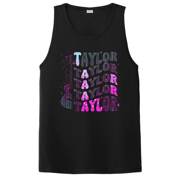 Retro Taylor First Name Personalized Groovy 80S Pin.K PosiCharge Competitor Tank