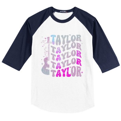 Retro Taylor First Name Personalized Groovy 80S Pin.K Baseball Sleeve Shirt