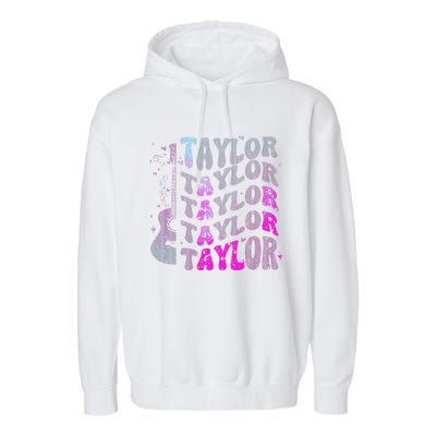 Retro Taylor First Name Personalized Groovy 80S Pin.K Garment-Dyed Fleece Hoodie