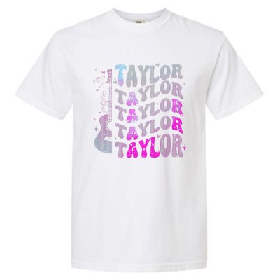 Retro Taylor First Name Personalized Groovy 80S Pin.K Garment-Dyed Heavyweight T-Shirt