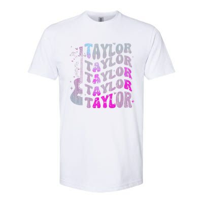 Retro Taylor First Name Personalized Groovy 80S Pin.K Softstyle CVC T-Shirt