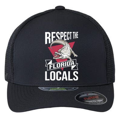 Respect The Florida Locals Alligator Zoo Animal Lover Flexfit Unipanel Trucker Cap