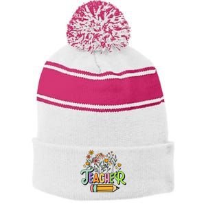 Retro Teache for  Best Teacher Gifts Stripe Pom Pom Beanie