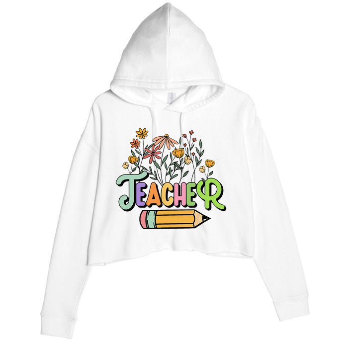 Retro Teache for  Best Teacher Gifts Crop Fleece Hoodie