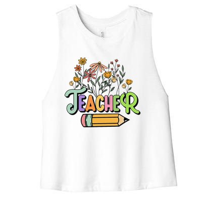 Retro Teache for  Best Teacher Gifts Women's Racerback Cropped Tank