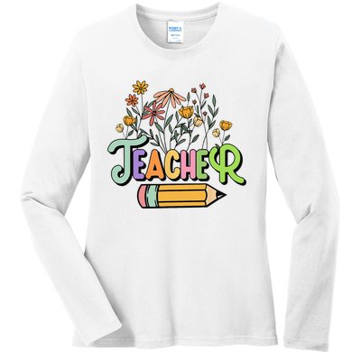 Retro Teache for  Best Teacher Gifts Ladies Long Sleeve Shirt