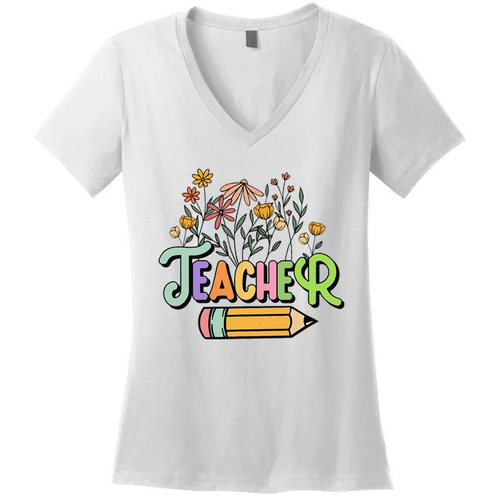 Retro Teache for  Best Teacher Gifts Women's V-Neck T-Shirt