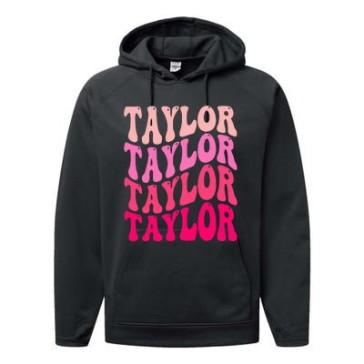 Retro TA.YLOR First Name Personalized Groovy Birthday Performance Fleece Hoodie